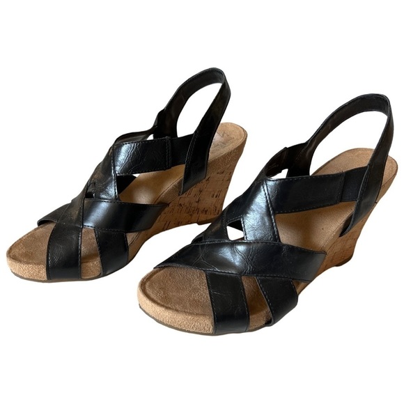 Black Wedge Cork Strap Heels Shoes - Picture 9 of 9